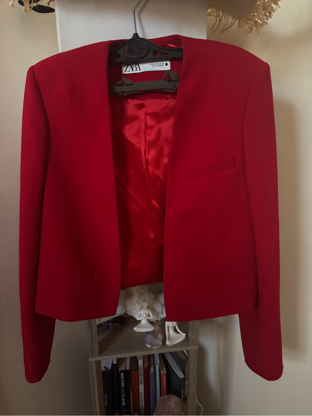 Zara Red Open-Front Tailored Blazer